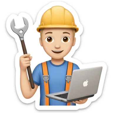 cheerful person joining a team, holding tools or a laptop, symbolizing contribution sticker