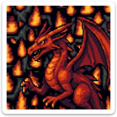 Add a pixel art style dragon to the scene, keep all original colours and lighting sticker