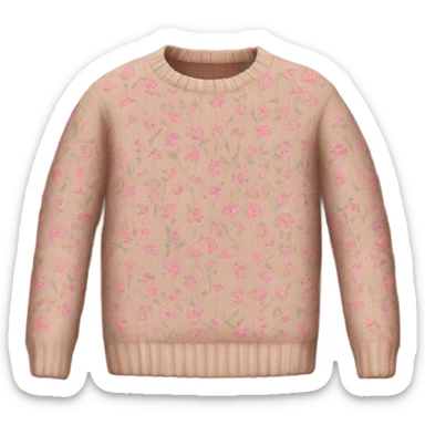 Knit light brown sweater with pink floral design sticker