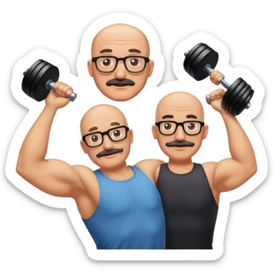 Bald man with glasses and mustache training another man lifting weights sticker