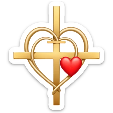 Two red  heart outlines  entwined with a simple gold cross  sticker