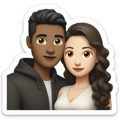 A pale half Asian man with short dark hair and amber eyes embracing and loving a white woman with long wavy brunette hair and dark hazel eyes. They love each other a lot And have good fashion taste and are hugging each other tight  sticker
