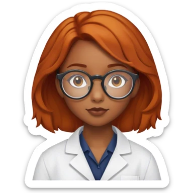 Fair-skinned, ginger, with brown eyes, black girl, with brown round tortoise shell glasses, as a scientist sticker