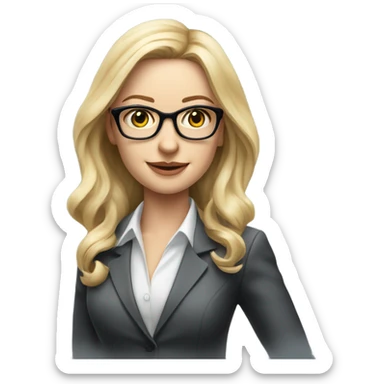 Pretty Caucasian blonde woman with glasses in a suit working, hyper realistic  sticker