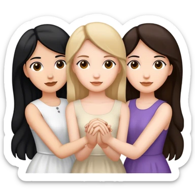Three women holding hands, two white, one with dark blonde hair, one with black hair, and one with dark brown hair sticker