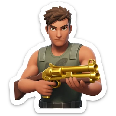 a fortnite default skin holding a gold pump shotgun sticker