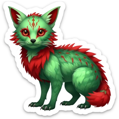 Cool Edgy Green Red ethereal badass Fionbri-Vernid-Trico-animal-creature full body sticker
