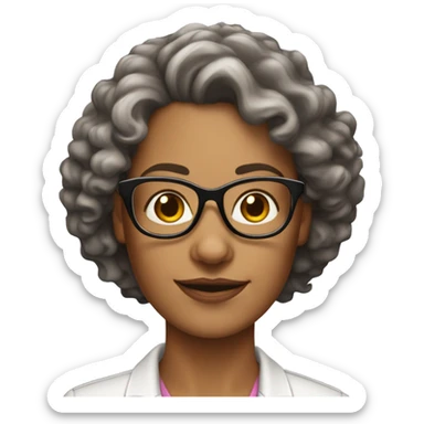 white lady, curly brown hair, glasses  40 years old, school principal,  sticker