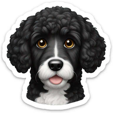 A bernadoodle breed dog, hair all black. All black except for white on its neck. an all black face sticker