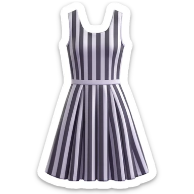 cute 3D cartoon emoji of a sleeveless dress with vertical black and white stripes, flared skirt, minimal flat shape, isolated on transparent background, soft lighting sticker