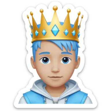 boy neon cyberpunk light blue happy crown white and blue sticker