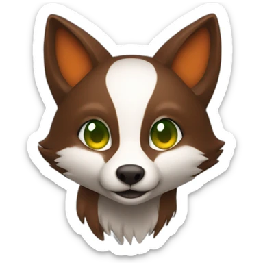small dark brown fox with orange eyes and a dark green hood that smile sticker