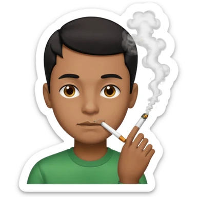 Brown boy with black combover hairstyle smoking weed sticker
