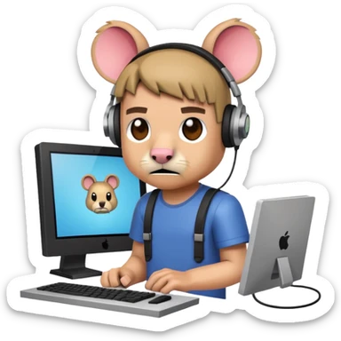 a Minecraft character (with the skin the YouTuber RabidGerbil773 uses)  in front of a computer annoyed  sticker