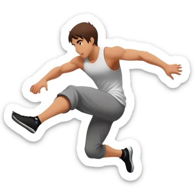 A person performing a parkour move, leaping between buildings or scaling a wall with agility and precision. The scene captures dynamic motion, showcasing strength, flexibility, and the thrill of urban acrobatics against an urban cityscape backdrop. sticker
