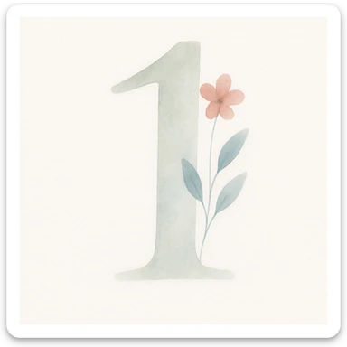soft watercolor illustration in a minimalist modern style, large number 1, gentle whimsical mood, pastel colors, delicate linework, minimal soft shading sticker