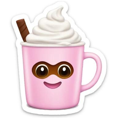 Hot cocoa with whipped cream in pink cup sticker