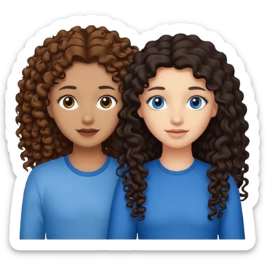 Two best friends .bestie 1: beige skin with brown long hair and blue eye. Bestie 2:mixed race skin with curly black hair and brown eye sticker