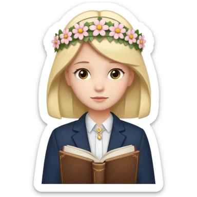 girl wearing a flower tiara with subtle hints of being a law student sticker