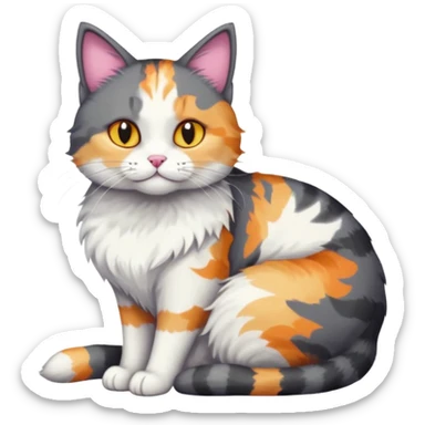 full body large dark grey and white cat cuddling a colourful light patched calico + white tabby cat  sticker