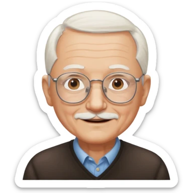 emoji of a great-grandfather, very old man, wearing glasses, bald with white hair on the sides, gentle smile sticker