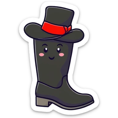 A cheerful Russian felt boot (valenok) wearing a fancy top hat sticker
