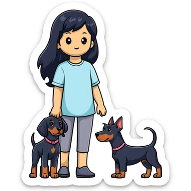 girl with long black hair and doberman dog sticker