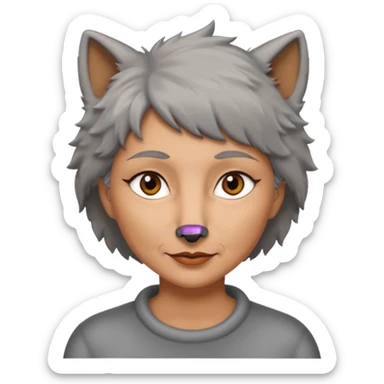 woman 50 years old, short grey fluffy wolf-cut hair, tannes skin and brown eyes sticker