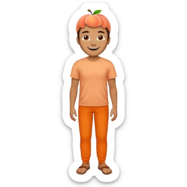Excited pursed lip full body man emoji with a large peach where there waist would usually be sticker