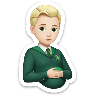 pregnant man in Slytherin uniform, short slicked-back blonde hair, pale skin sticker