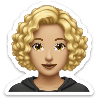 it-woman-blonde-bob-haircut-lite-curly-no-glasses-black-outfit-hoodies-for-women sticker