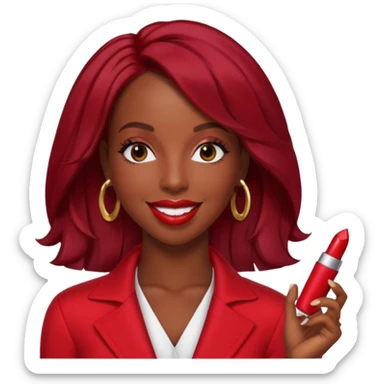 Kelly Rowland with dark red hair, red outfit sticker