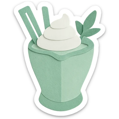 Change the milkshake to a fresh mint green and white palette, keeping the double straws, heart-shaped glass, and mint leaf on top, with no background. sticker