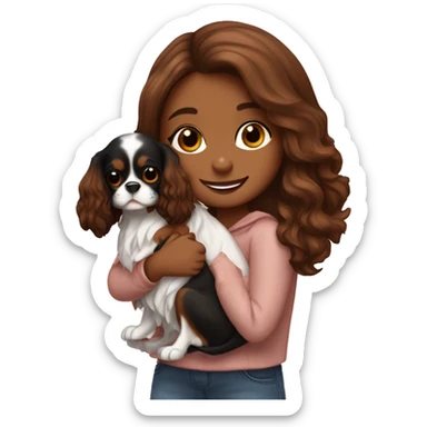 cute girl hugging two black and brown cavalier king charles spaniel  sticker
