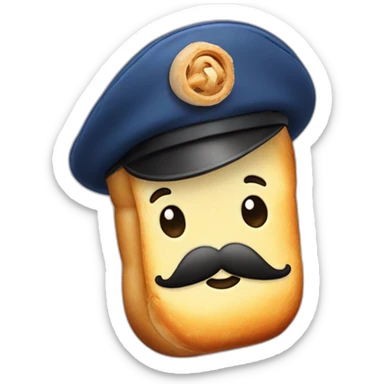 A baguette with a French beret and a mustache sticker