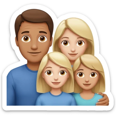 happy pale white  four person family with one brown hair dad, one brown hair mom, one blonde girl, and one brown hair girl sticker