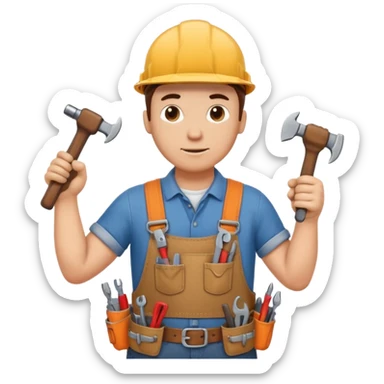 a handyman holding a wrench in this right hand and a hammer in his left hand sticker