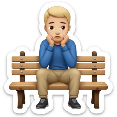 man sitting on a bench, looking frustrated and depressed sticker