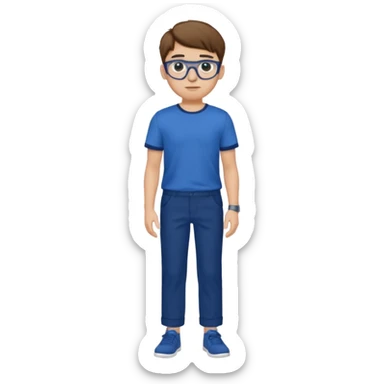 jeune homme garçon taille moyenne corpulence maigre cheveux chatain court yeux bleus lunettes photo de pieds en pantalon  sticker