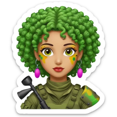 green curly haired painitball player with big earrings guy shot with colors sticker