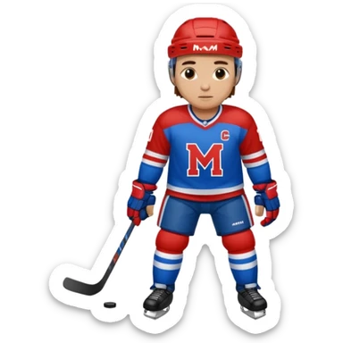 Hockey player in blue and red full body M on jersey sticker