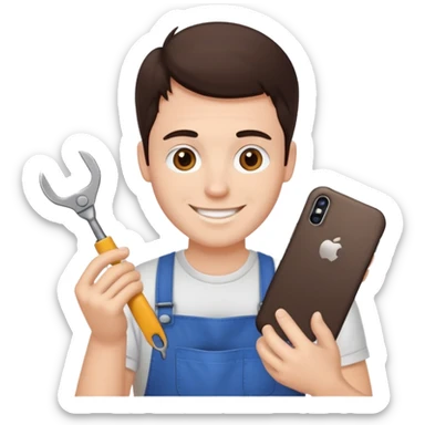 make a white guy with dark brown hair repairing an iphone happy sticker