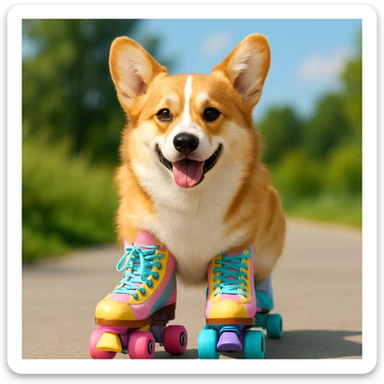 A corgi rollerskating sticker