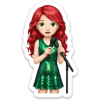 girl in green blink dress, red long wavy hair, holding a mic



















 sticker