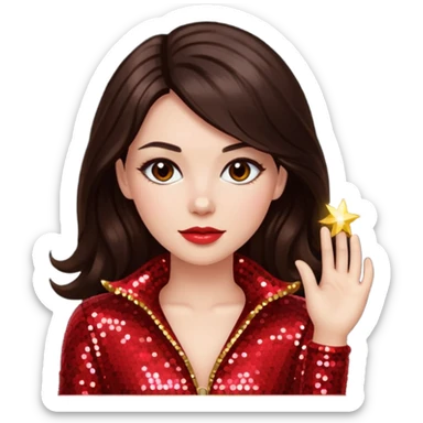 Bride of Dracula with long dark brown hair, red sequin outfit sticker