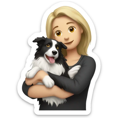 Border-collie-hugging-woman-dark-blonde-haur sticker