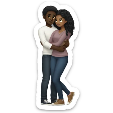 Dark brown skin black haired girl hugging light skin black hair guy sticker