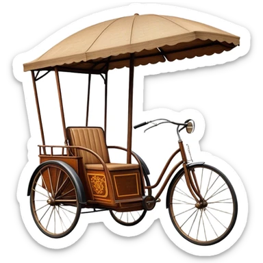 ​Cinematic Realistic Cyclo Rickshaw, depicted as a classic manually operated tricycle-style rickshaw with a simple, rustic design and intricate details, rendered with realistic textures and natural urban lighting that captures its cultural charm and timeless functionality, sticker