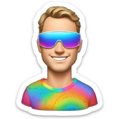 Fancy disco Jonathan Toews wearing rainbow lace shirt and wearing VR glasses sticker
