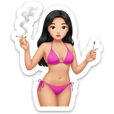 caucasian curvy girl in pink bikini, long straight black hair smoking  sticker